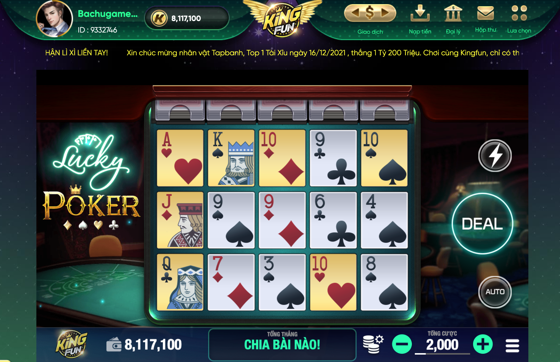 siêu phẩm slot game mới Lucky Poker được ra mắt tại Kingfun