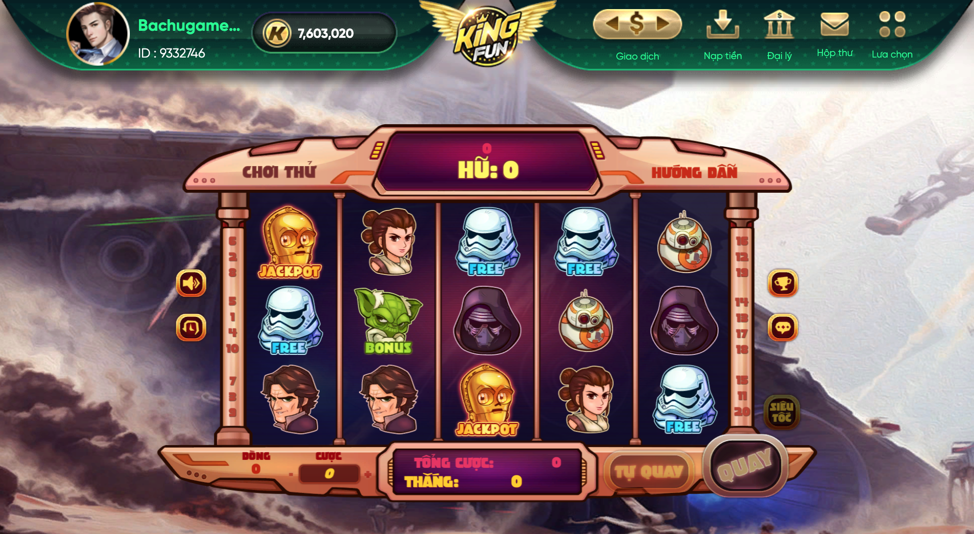 Giao diện slot game Start Wars Kingfun